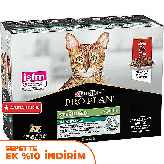 Pro Plan Pouch Sos İçinde Sığır Etli Kısırlaştırılmış Kedi Yaş Maması 85 Gr x 10 Adet - 1