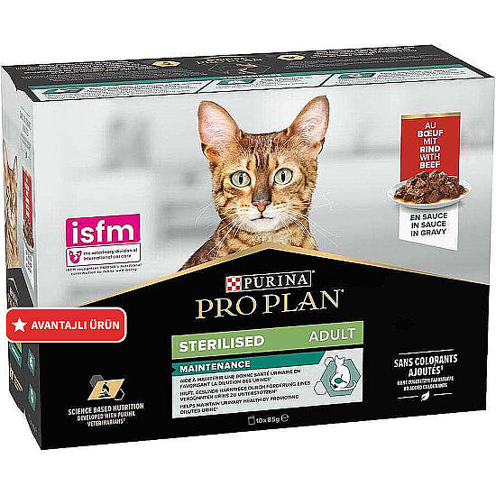 Pro Plan Pouch Sos İçinde Sığır Etli Kısırlaştırılmış Kedi Yaş Maması 85 Gr x 10 Adet - 1
