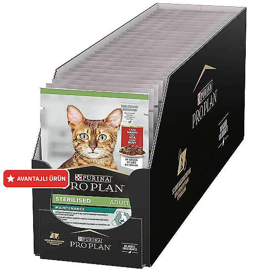 Pro Plan Pouch Sos İçinde Sığır Etli Kısırlaştırılmış Kedi Yaş Maması 85 Gr x 26 Adet - 1
