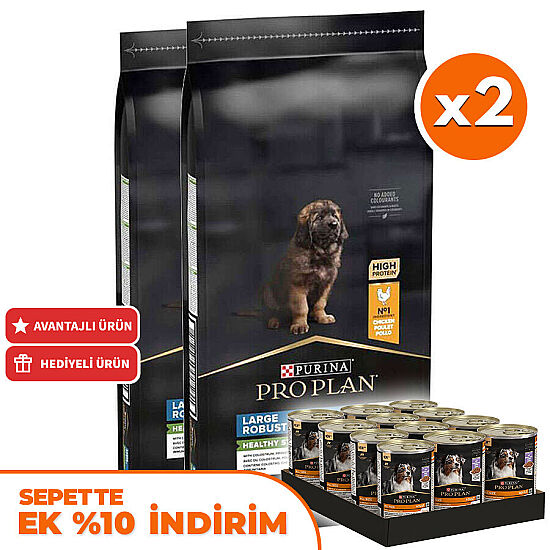 Pro Plan Puppy Large Tavuk Büyük Irk Yavru Köpek Maması 12 Kg x 2 Adet + 36 Adet Pro Plan Konserve 400 Gr - 1
