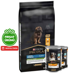 Pro Plan Puppy Large Tavuk Büyük Irk Yavru Köpek Maması 12 Kg + 2 Adet Köpek Konservesi 400 Gr - Pro Plan