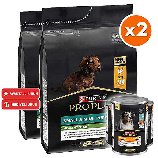 Pro Plan Puppy Tavuk Etli Küçük Irk Yavru Köpek Maması 3 Kg x 2 Adet + 3 Adet Pro Plan Konserve - 1