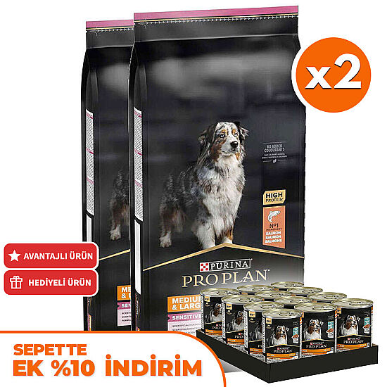 Pro Plan Senior Medium Large Somonlu Yaşlı Köpek Maması 14 Kg x 2 Adet + 12 Adet Pro Plan Konserve - 1