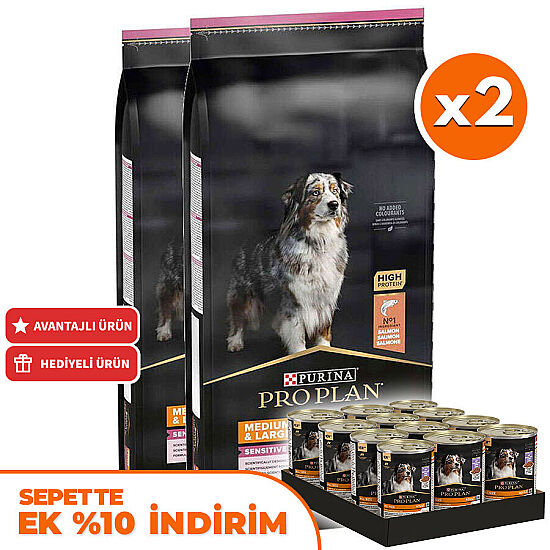 Pro Plan Senior Medium Large Somonlu Yaşlı Köpek Maması 14 Kg x 2 Adet + 36 Adet Pro Plan Konserve 400 Gr - 1