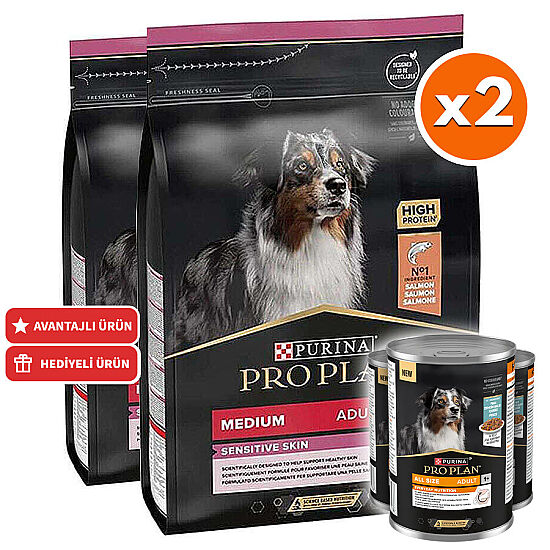 Pro Plan Sensitive Somon Hassas Köpek Maması 3 Kg x 2 Adet + 3 Adet Pro Plan Konserve - 1
