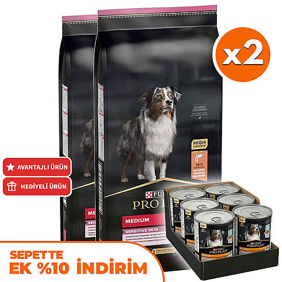 Pro Plan Sensitive Somonlu Hassas Köpek Maması 10 Kg x 2 Adet + 18 Adet Pro Plan Konserve 400 Gr - 1