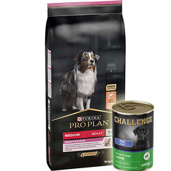 Pro Plan - Pro Plan Sensitive Somonlu Hassas Köpek Maması 14 Kg + 5 Adet 400 Gr Challenge Kuzu Konserve