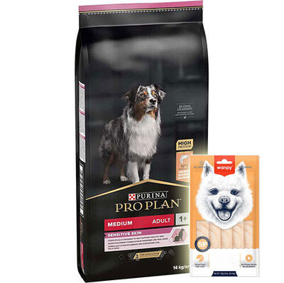 Pro Plan Sensitive Somonlu Hassas Köpek Maması 14 Kg + Wanpy Creamy Treat 5x14 Gr