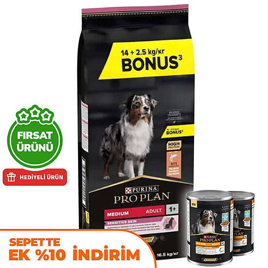 Pro Plan Sensitive Somonlu Hassas Köpek Maması 14 + 2,5 Kg (Toplam 16,5 Kg) + 2 Adet Pro Plan Konserve 400 Gr - 1