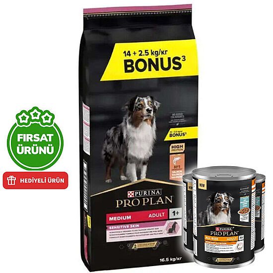 Pro Plan Sensitive Somonlu Hassas Köpek Maması 14 + 2,5 Kg (Toplam 16,5 Kg) + 3 Adet Pro Plan Konserve 400 Gr - 1