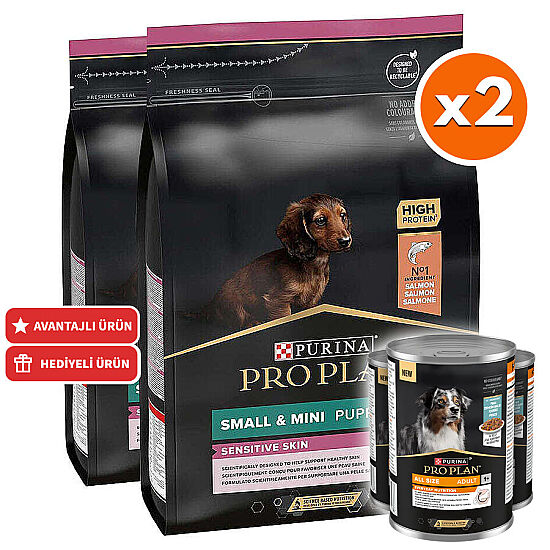 Pro Plan Somonlu Küçük Irk Yavru Köpek Maması 3 Kg x 2 Adet + 3 Adet Pro Plan Konserve - 1