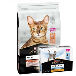 Pro Plan Somonlu Kedi Maması 10 Kg + Hydra Care Yaş Mama 75 Gr x 10 Adet - Pro Plan