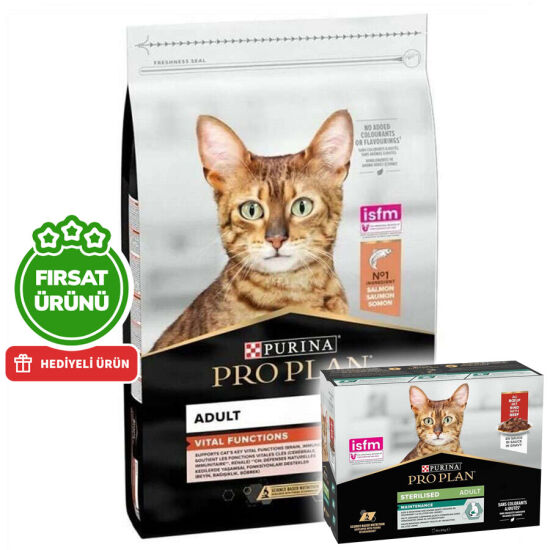 Pro Plan Somonlu Kedi Maması 10 Kg + Pro Plan Yaş Mama 85 Gr x 10 Adet - 1