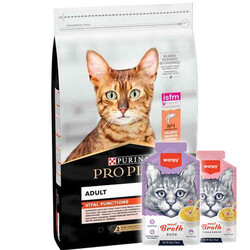 Pro Plan - Pro Plan Somonlu Yetişkin Kedi Maması 10 Kg + 5 Adet Wanpy 50 Gr Kedi Çorbası