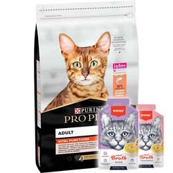 Pro Plan - Pro Plan Somonlu Yetişkin Kedi Maması 3 Kg + 2 Adet Wanpy 50 Gr Kedi Çorbası