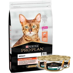 Pro Plan - Pro Plan Somonlu Yetişkin Kedi Maması 3 Kg + 3 Adet Pro Plan 85 Gr Yaş Mama