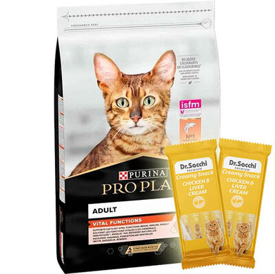 Pro Plan Somonlu Yetişkin Kedi Maması 3 Kg + 2 Adet Dr Sacchi 4 lü Creamy Ödül