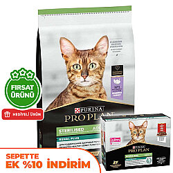 Pro Plan Kısırlaştırılmış Hindi Etli Kedi Maması 10 Kg + Pro Plan Yaş Mama 85 Gr x 10 Adet - Pro Plan