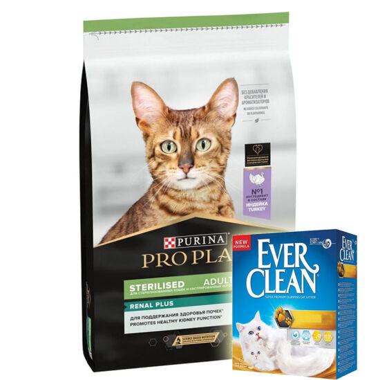 Pro Plan Kısırlaştırılmış Hindi Etli Kedi Maması 10 Kg + Everclean 10 Lt Kedi Kumu - 1