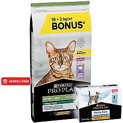 Pro Plan Kısırlaştırılmış Hindi Etli Kedi Maması 10 + 2 Kg (Toplam 12 Kg) + Hydra Care Yaş Mama - Pro Plan