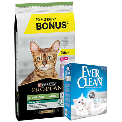 Pro Plan Kısırlaştırılmış Hindi Etli Kedi Maması 10 + 2 Kg (Toplam 12 Kg) + Everclean 10 Lt Kedi Kumu