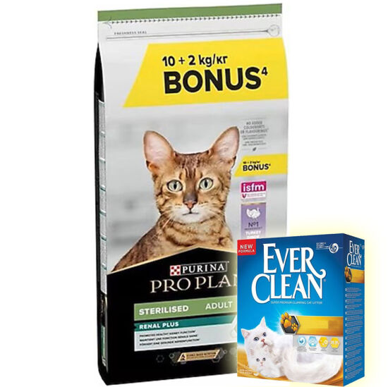 Pro Plan Kısırlaştırılmış Hindi Etli Kedi Maması 10 + 2 Kg (Toplam 12 Kg) + Everclean 10 Lt Kedi Kumu - 1