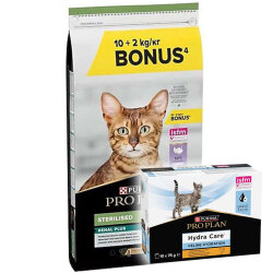 Pro Plan Kısırlaştırılmış Hindi Etli Kedi Maması 10 + 2 Kg (Toplam 12 Kg) + Hydra Care Yaş Mama 75 Gr x 10 Adet - Pro Plan