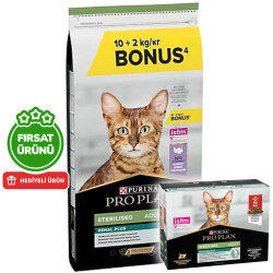 Pro Plan Kısırlaştırılmış Hindi Etli Kedi Maması 10 + 2 Kg (Toplam 12 Kg) + Pro Plan Yaş Mama 85 Gr x 10 Adet - Pro Plan