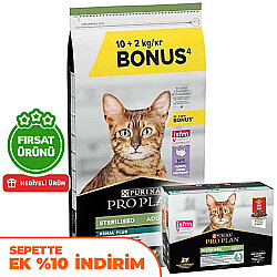 Pro Plan Kısırlaştırılmış Hindi Etli Kedi Maması 10 + 2 Kg (Toplam 12 Kg) + Pro Plan Yaş Mama 85 Gr x 10 Adet - Pro Plan