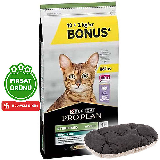 Pro Plan Kısırlaştırılmış Hindi Etli Kedi Maması 10 + 2 Kg (Toplam 12 Kg) + Ferplast Relax Kedi Yatağı - 1