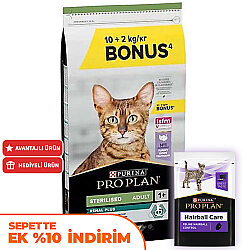 Pro Plan Kısırlaştırılmış Hindi Etli Kedi Maması 10 + 2 Kg (Toplam 12 Kg) + 14 Adet Pro Plan Hairball Pouch - Pro Plan