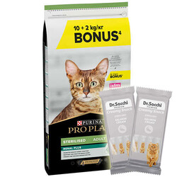 Pro Plan - Pro Plan Kısırlaştırılmış Hindi Etli Kedi Maması 10 + 2 Kg (Toplam 12 Kg) + 5 Adet Dr Sacchi 4 lü Creamy Ödül