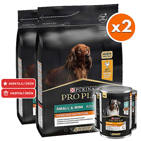 Pro Plan Tavuk Etli Küçük Irk Köpek Maması 3 Kg x 2 Adet + 3 Adet Pro Plan Konserve - 1