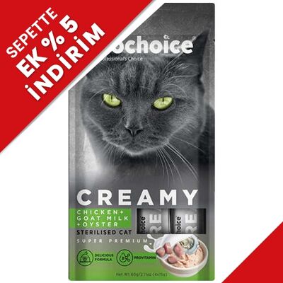 Prochoice Creamy Tavuklu, Keçi Sütlü ve İstiridyeli Krema Sıvı Kedi Ödülü 4 x 15 Gr - 1