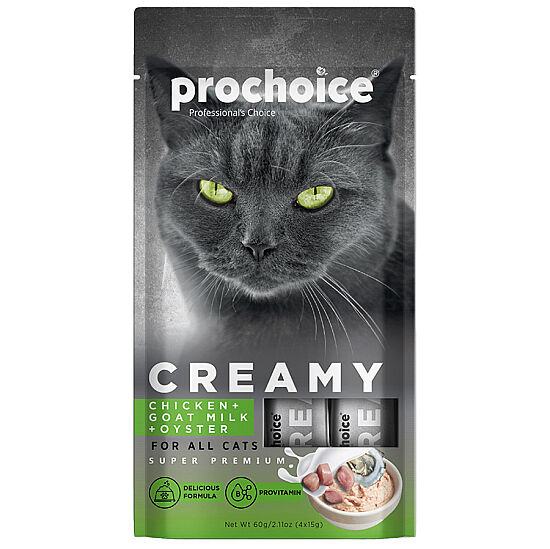Prochoice Creamy Tavuklu, Keçi Sütlü ve İstiridyeli Krema Sıvı Kedi Ödülü 4 x 15 Gr - 2