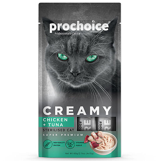 Prochoice Creamy Sterilised Tavuklu ve Ton Balıklı Krema Sıvı Kısırlaştırılmış Kedi Ödülü 4 x 15 Gr - 2