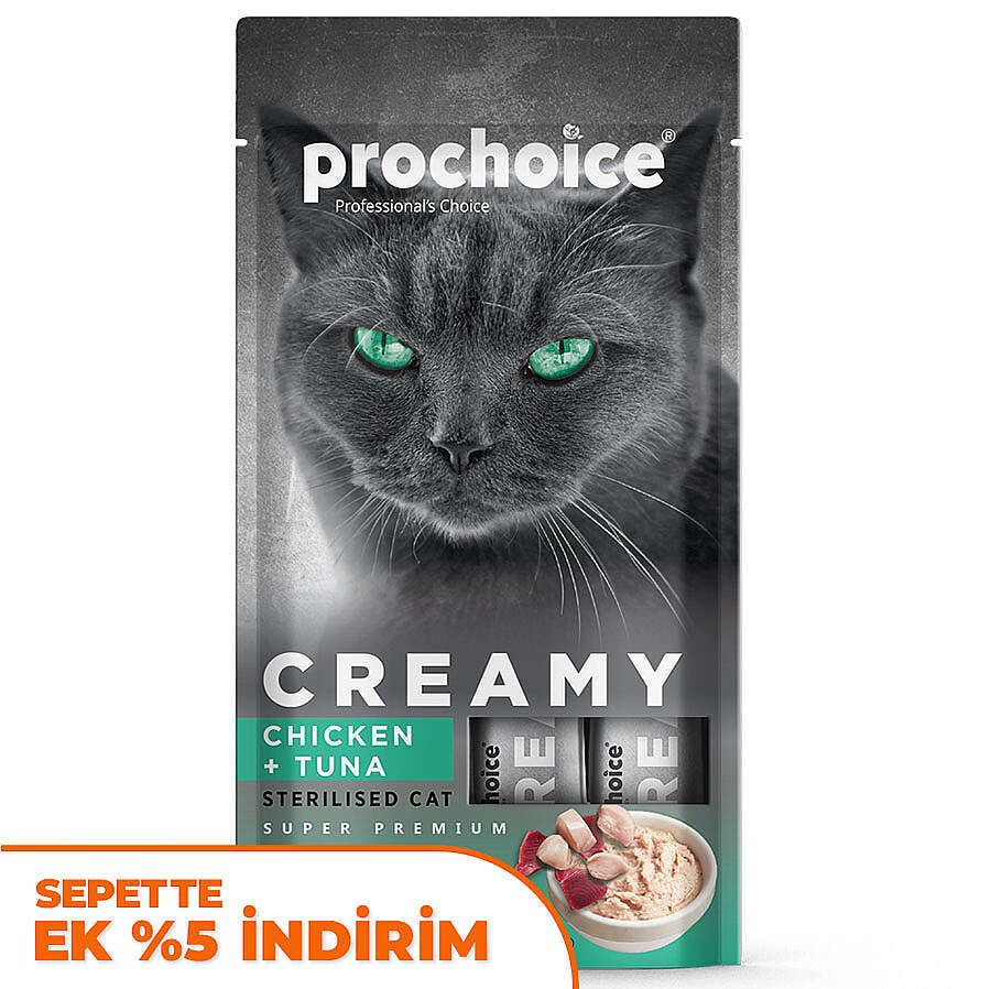 Prochoice Creamy Sterilised Tavuklu ve Ton Balıklı Krema Sıvı Kısırlaştırılmış Kedi Ödülü 4 x 15 Gr
