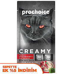Prochoice Creamy Ton Balığı, Kızılcık ve Kedi Otlu Krema Sıvı Kedi Ödülü 4 x 15 Gr - Pro Choice