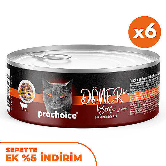 ProChoice DÖNER Bites Adult Sos İçerisinde Dana Etli (Biftekli) Kedi Yaş Maması 70 Gr x 6 Adet - 1