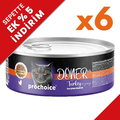 ProChoice DÖNER Bites Adult Sos İçerisinde Hindili Kedi Yaş Maması 70 Gr x 6 Adet - 1