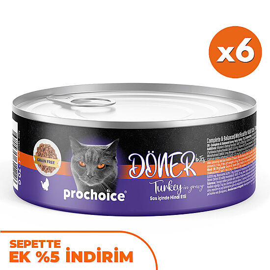 ProChoice DÖNER Bites Adult Sos İçerisinde Hindili Kedi Yaş Maması 70 Gr x 6 Adet - 1