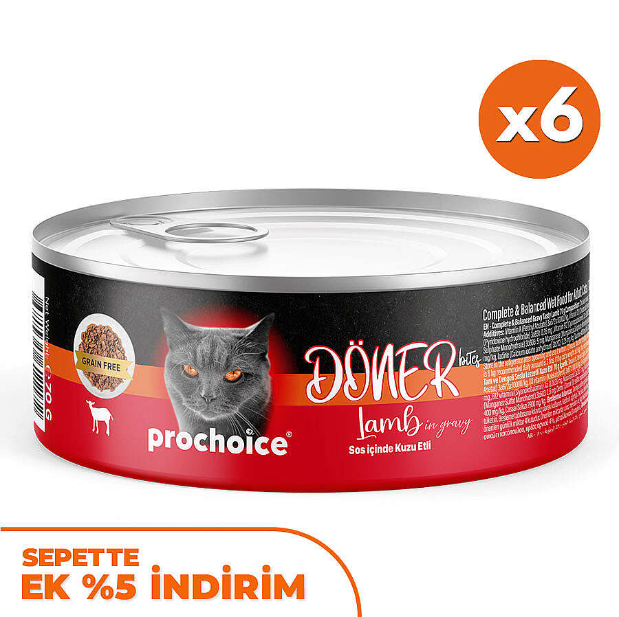 ProChoice DÖNER Bites Adult Sos İçerisinde Kuzulu Kedi Yaş Maması 70 Gr x 6 Adet