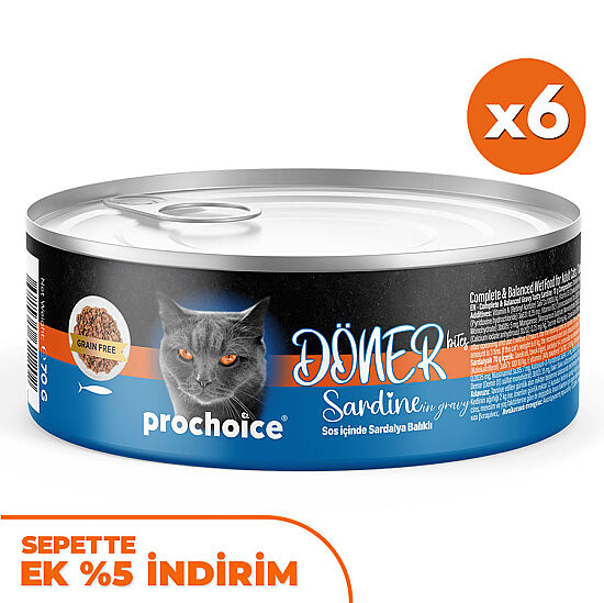 ProChoice DÖNER Bites Adult Sos İçerisinde Sardalyalı Kedi Yaş Maması 70 Gr x 6 Adet - 1