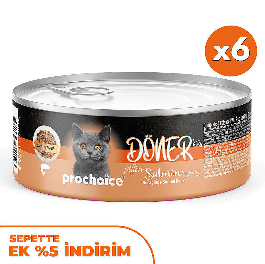 ProChoice DÖNER Bites Kitten Sos İçerisinde Somonlu Yavru Kedi Yaş Maması 70 Gr x 6 Adet