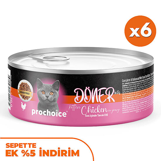 ProChoice DÖNER Bites Kitten Sos İçerisinde Tavuklu Yavru Kedi Yaş Maması 70 Gr x 6 Adet - 1