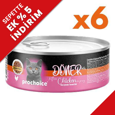 ProChoice DÖNER Bites Kitten Sos İçerisinde Tavuklu Yavru Kedi Yaş Maması 70 Gr x 6 Adet