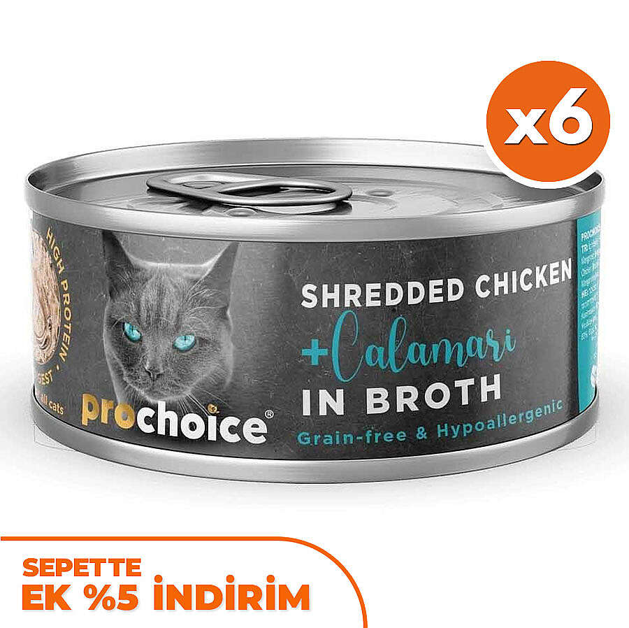 ProChoice Hypo-Allergenic Sos İçinde Tavuk ve Kalamar Tahılsız Kedi Konservesi 70 Gr x 6 Adet