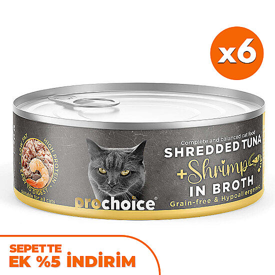 ProChoice Hypo-Allergenic Sos İçinde Ton Balıklı ve Karidesli Tahılsız Kedi Konservesi 70 Gr x 6 Adet - 1