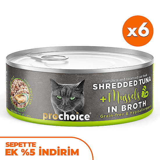 ProChoice Hypo-Allergenic Sos İçinde Ton Balıklı ve Midye Tahılsız Kedi Konservesi 70 Gr x 6 Adet - 1
