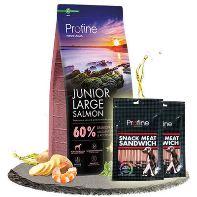 Profine Junior Large Somonlu Yavru Köpek Maması 12 Kg + 2 Adet Profine Köpek Ödülü